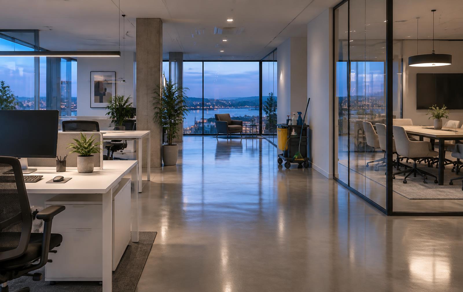 Nystädat kontor med blanka golv